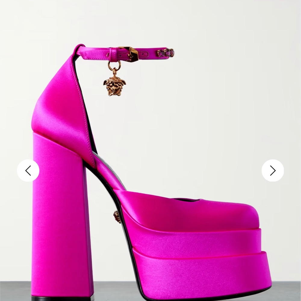 Versace Medusa Aevitas embellished satin platform pumps
